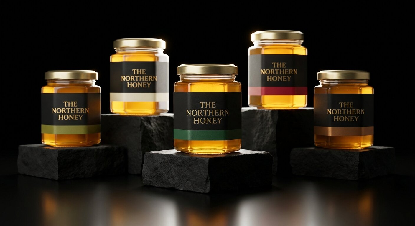 The five varieties of The Northern Honey in a staggered studio arrangement